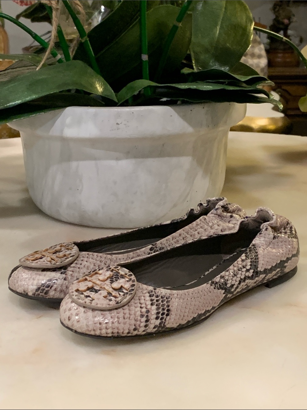 Tory Burch Brown/Cream Python Flats Size 5.5 M